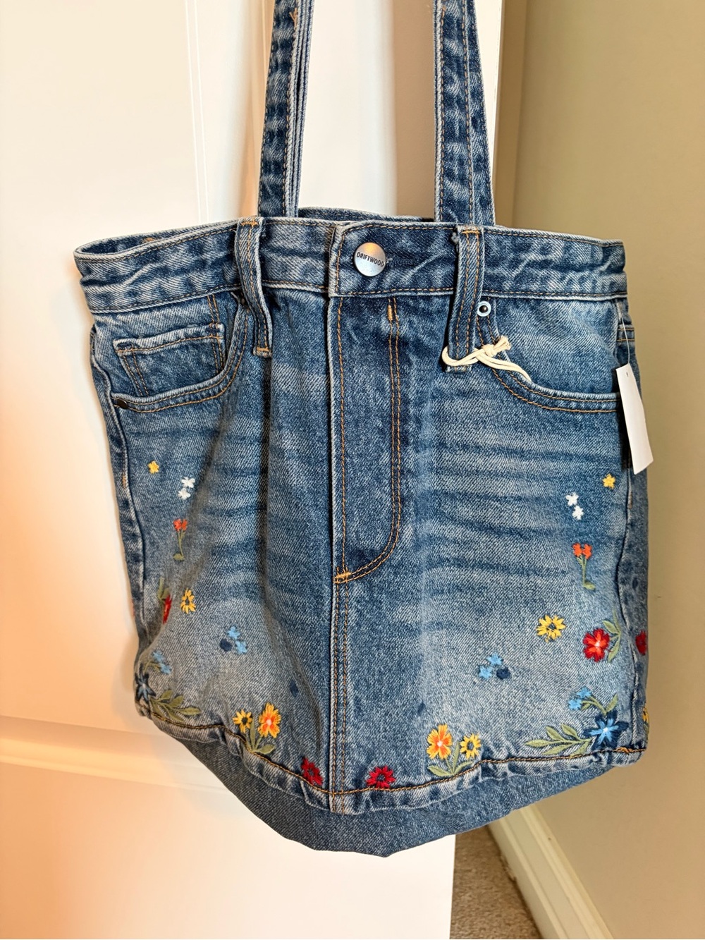 DRIFTWOOD Denim Tote with Multicolor Floral Embroidery - Picture 1 of 3